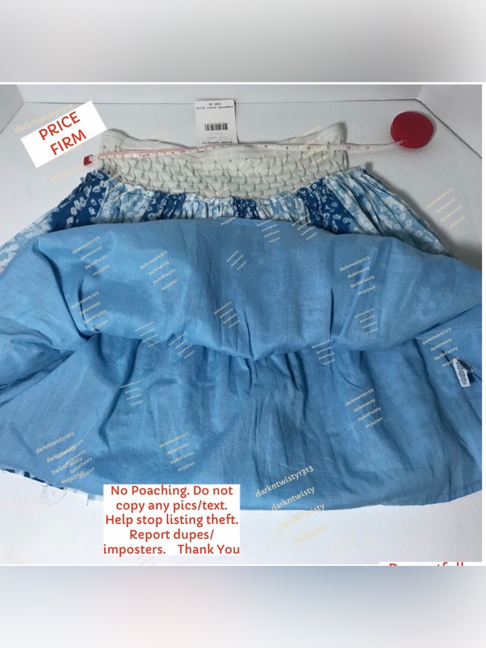 BNWT XS Free People Blue/white/silver Mini Skirt 2 PRICE FIRM NO DISCOUNTS - Picture 8 of 12